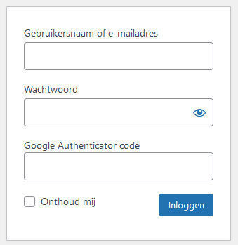 wordpress Google Authenticator inlogscherm